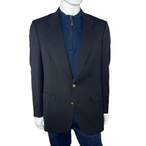 Vintage 80's Christian Dior‎ Monsieur Black Wool Gold Button USA Blazer Size 41L